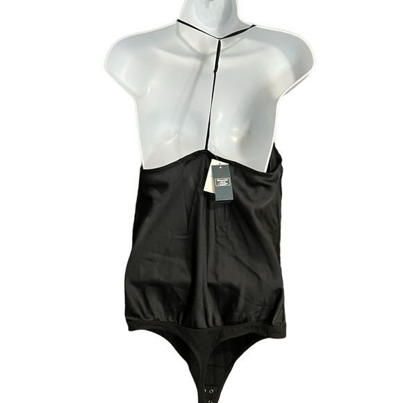 Abercrombie & Fitch Satin Cowl neck TBack thong bodysuit Womens Medium NWT Black - Picture 3 of 8